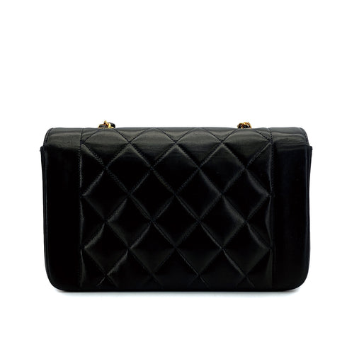 VINTAGE CHANEL DIANA SMALL CHAIN SHOULDER BAG BLACK LAMB SKIN GOLD HARDWARE 90311830