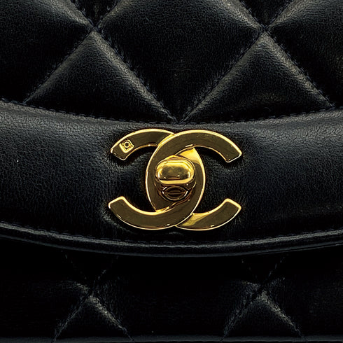 VINTAGE CHANEL DIANA SMALL CHAIN SHOULDER BAG BLACK LAMB SKIN GOLD HARDWARE 90311830