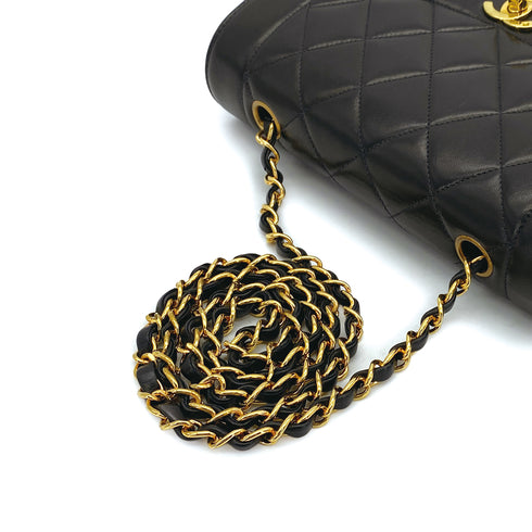 VINTAGE CHANEL DIANA SMALL CHAIN SHOULDER BAG BLACK LAMB SKIN GOLD HARDWARE 90311830
