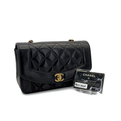 VINTAGE CHANEL DIANA SMALL CHAIN SHOULDER BAG BLACK LAMB SKIN GOLD HARDWARE 90311830