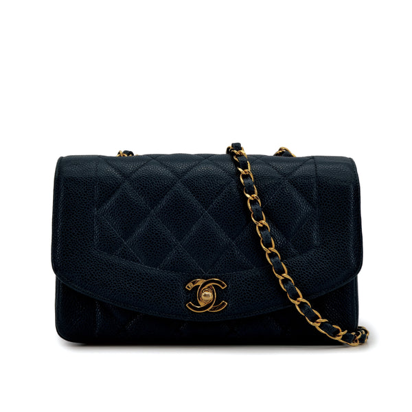 VINTAGE CHANEL DIANA SMALL CHAIN SHOULDER BAG NAVY CAVIAR SKIN GOLD HARDWARE 90311052 - PURPOSE