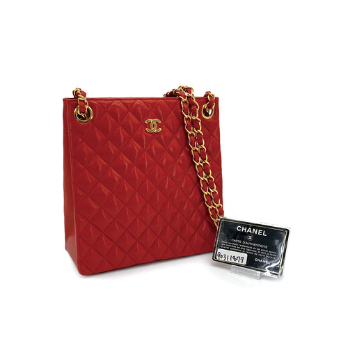 VINTAGE CHANEL MATELASSE CHAIN SHOULDER BAG RED LAMB SKIN GOLD HARDWARE 90311877