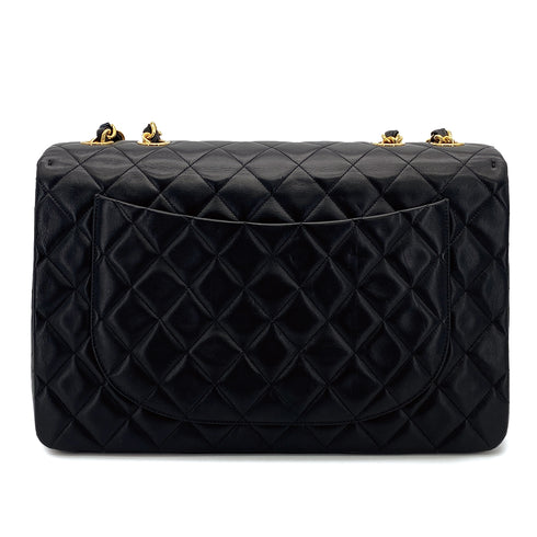 VINTAGE CHANEL MAXI MATELASSE 34 CHAIN SHOULDER BAG BLACK LAMB SKIN GOLD HARDWARE 90311893