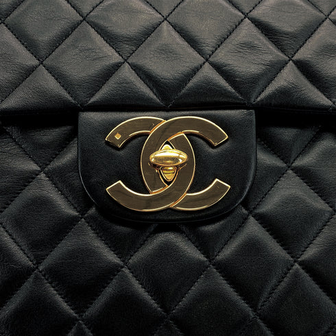 VINTAGE CHANEL MAXI MATELASSE 34 CHAIN SHOULDER BAG BLACK LAMB SKIN GOLD HARDWARE 90311893