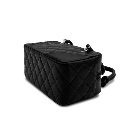VINTAGE CHANEL CAMBON LINE HAND BAG BLACK LEATHER SILVER HARDWARE 90312942