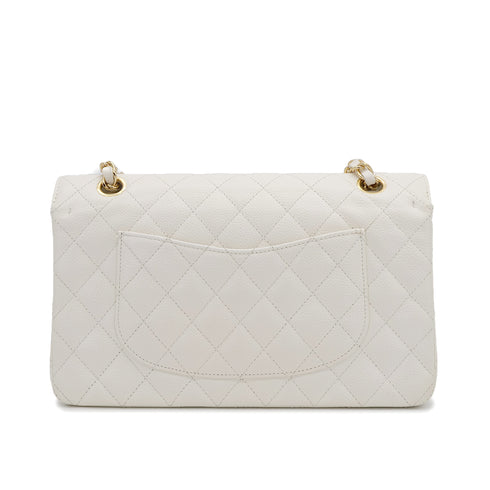 VINTAGE CHANEL CLASSIC FLAP MEDIUM CHAIN SHOULDER BAG WHITE CAVIAR SKIN GOLD HARDWARE 90312941