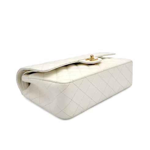 VINTAGE CHANEL CLASSIC FLAP MEDIUM CHAIN SHOULDER BAG WHITE CAVIAR SKIN GOLD HARDWARE 90312941