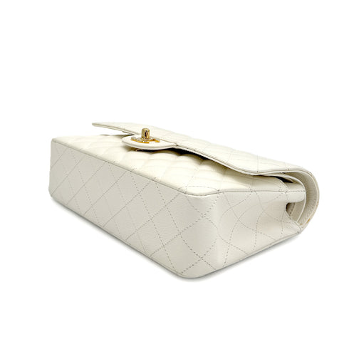 VINTAGE CHANEL CLASSIC FLAP MEDIUM CHAIN SHOULDER BAG WHITE CAVIAR SKIN GOLD HARDWARE 90312941