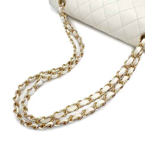 VINTAGE CHANEL CLASSIC FLAP MEDIUM CHAIN SHOULDER BAG WHITE CAVIAR SKIN GOLD HARDWARE 90312941