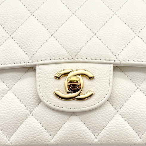 VINTAGE CHANEL CLASSIC FLAP MEDIUM CHAIN SHOULDER BAG WHITE CAVIAR SKIN GOLD HARDWARE 90312941