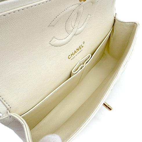 VINTAGE CHANEL CLASSIC FLAP MEDIUM CHAIN SHOULDER BAG WHITE CAVIAR SKIN GOLD HARDWARE 90312941