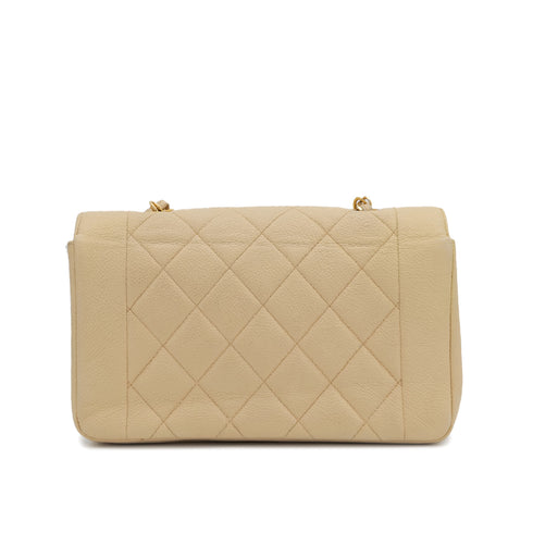 VINTAGE CHANEL DIANA SMALL CHAIN SHOULDER BAG BEIGE CAVIAR SKIN GOLD HARDWARE 90311986
