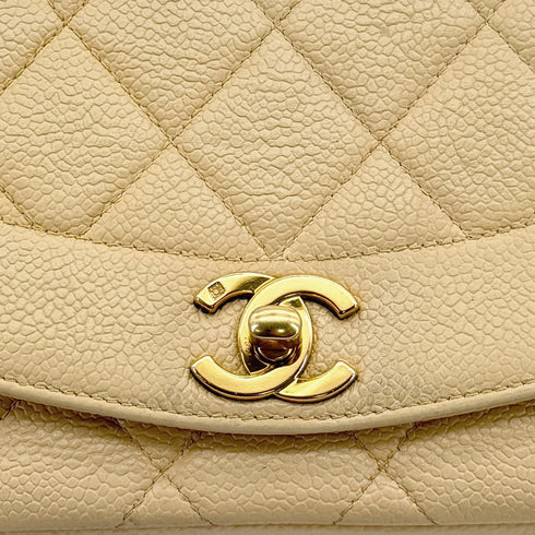 VINTAGE CHANEL DIANA SMALL CHAIN SHOULDER BAG BEIGE CAVIAR SKIN GOLD HARDWARE 90311986