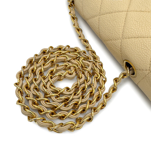 VINTAGE CHANEL DIANA SMALL CHAIN SHOULDER BAG BEIGE CAVIAR SKIN GOLD HARDWARE 90311986