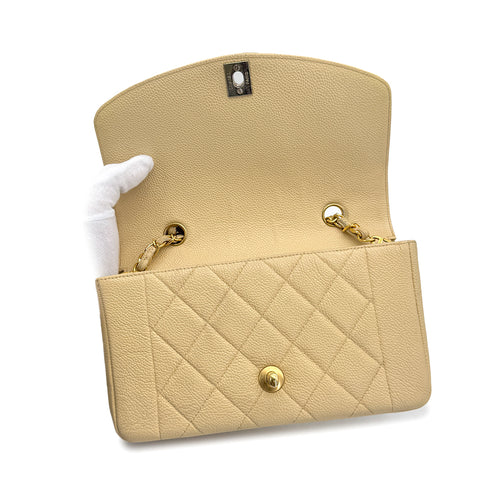 VINTAGE CHANEL DIANA SMALL CHAIN SHOULDER BAG BEIGE CAVIAR SKIN GOLD HARDWARE 90311986