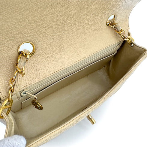 VINTAGE CHANEL DIANA SMALL CHAIN SHOULDER BAG BEIGE CAVIAR SKIN GOLD HARDWARE 90311986