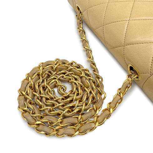 VINTAGE CHANEL DIANA SMALL CHAIN SHOULDER BAG BEIGE LAMB SKIN GOLD HARDWARE 90311961