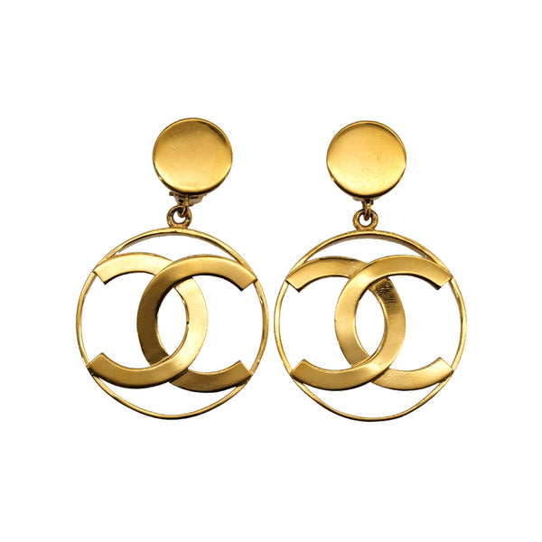 VINTAGE CHANEL EARRINGS CIRCLE COCOMARK GOLD ACCESSORY 90311990
