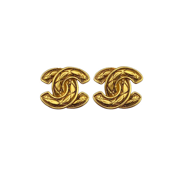 VINTAGE CHANEL EARRINGS MATELASSE COCOMARK GOLD ACCESSORY 90312543