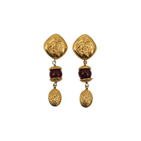 VINTAGE CHANEL EARRINGS MADEMOISELLE LOGO GOLD ACCESSORY 90313290
