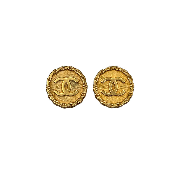 VINTAGE CHANEL EARRINGS ROUND COCOMARK GOLD ACCESSORY 93A 90312683