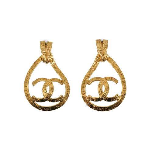 VINTAGE CHANEL EARRINGS TEARDROP SWING COCOMARK LOGO GOLD ACCESSORY 96P 90313301