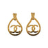 VINTAGE CHANEL EARRINGS TEARDROP SWING COCOMARK LOGO GOLD ACCESSORY 96P 90313301
