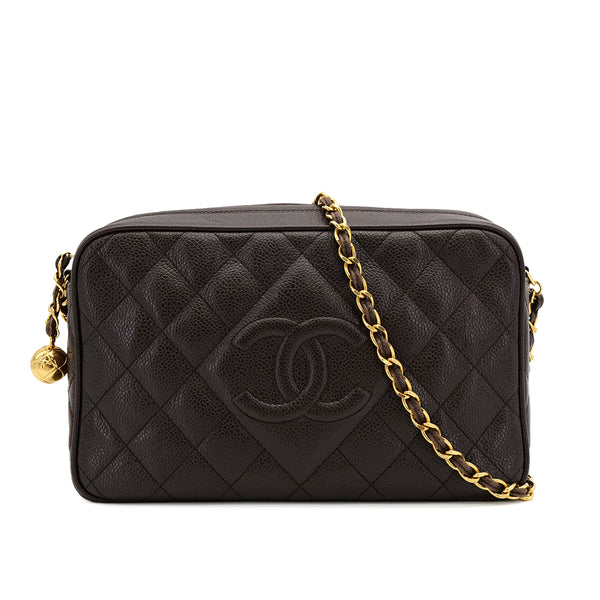 VINTAGE CHANEL MATELASSE CHAIN SHOULDER BAG DARK BROWN CAVIAR SKIN GOLD HARDWARE 90311894
