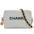 VINTAGE CHANEL MATELASSE LOGO CHAIN SHOULDER BAG WHITE BLACK LAMB SKIN GOLD HARDWARE 90312604