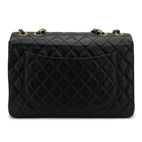 VINTAGE CHANEL MAXI MATELASSE 34 CHAIN SHOULDER BAG BLACK LAMB SKIN GOLD HARDWARE 90311888