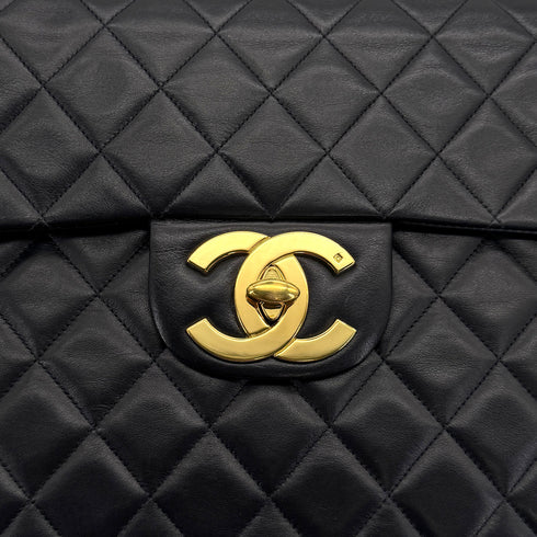 VINTAGE CHANEL MAXI MATELASSE 34 CHAIN SHOULDER BAG BLACK LAMB SKIN GOLD HARDWARE 90311888