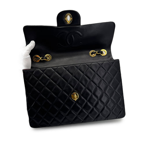 VINTAGE CHANEL MAXI MATELASSE 34 CHAIN SHOULDER BAG BLACK LAMB SKIN GOLD HARDWARE 90311888
