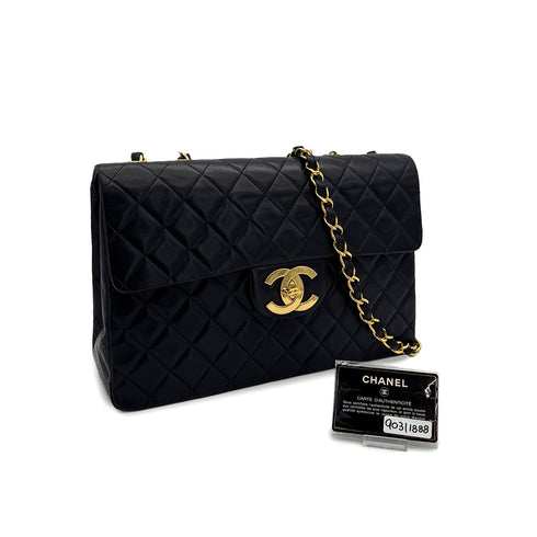 VINTAGE CHANEL MAXI MATELASSE 34 CHAIN SHOULDER BAG BLACK LAMB SKIN GOLD HARDWARE 90311888
