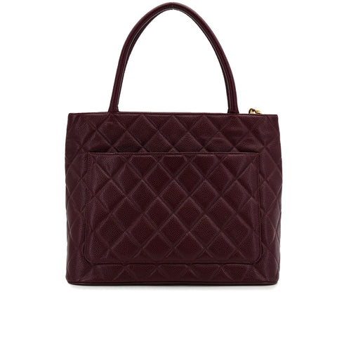 VINTAGE CHANEL MEDALLION TOTE BAG BORDEAUX CAVIAR SKIN GOLD HARDWARE 90312936