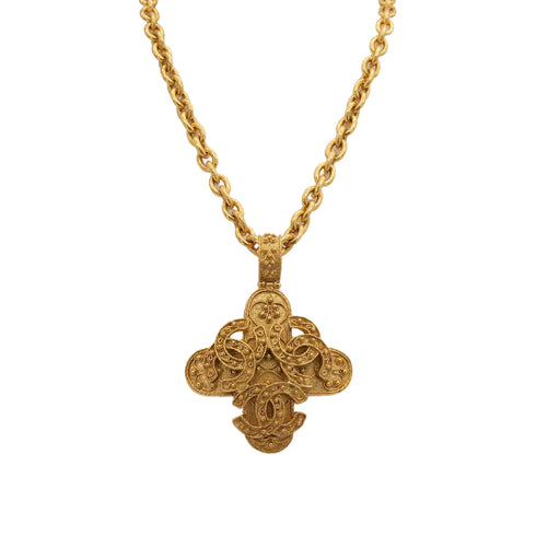 VINTAGE CHANEL NECKLACE TRIPLE COCOMARK CROSS GOLD ACCESSORY 94A 90313291