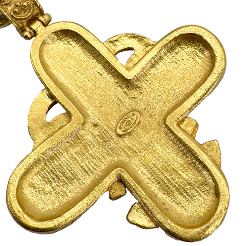 VINTAGE CHANEL NECKLACE TRIPLE COCOMARK CROSS GOLD ACCESSORY 94A 90313291