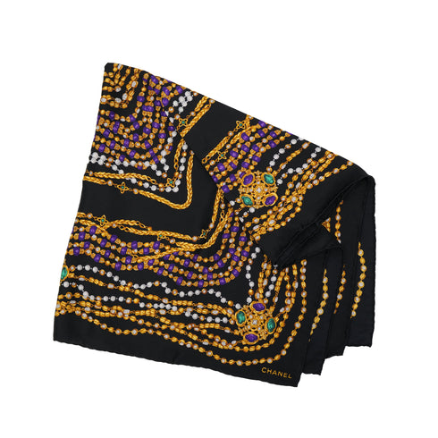 VINTAGE CHANEL SCARF GRIPOA BIJOU PATTERN BLACK SILK 90313364