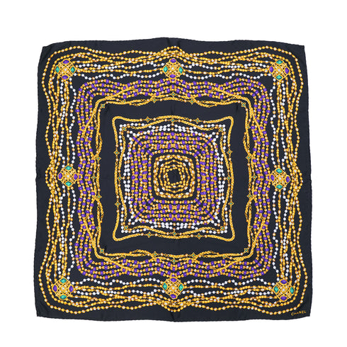 VINTAGE CHANEL SCARF GRIPOA BIJOU PATTERN BLACK SILK 90313364