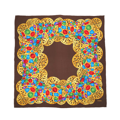 VINTAGE CHANEL SCARF GRIPOA BIJOU PATTERN BROWN SILK 90313362