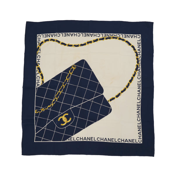 VINTAGE CHANEL SCARF LOGO MATELASSE NAVY SILK 90312610