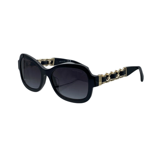 VINTAGE CHANEL SUNGLASSES COCOMARK CHAIN BLACK SILVER EYEWEAR 90312594
