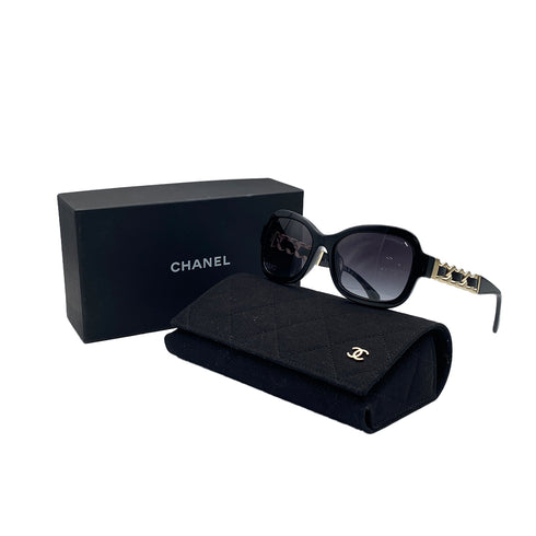 VINTAGE CHANEL SUNGLASSES COCOMARK CHAIN BLACK SILVER EYEWEAR 90312594