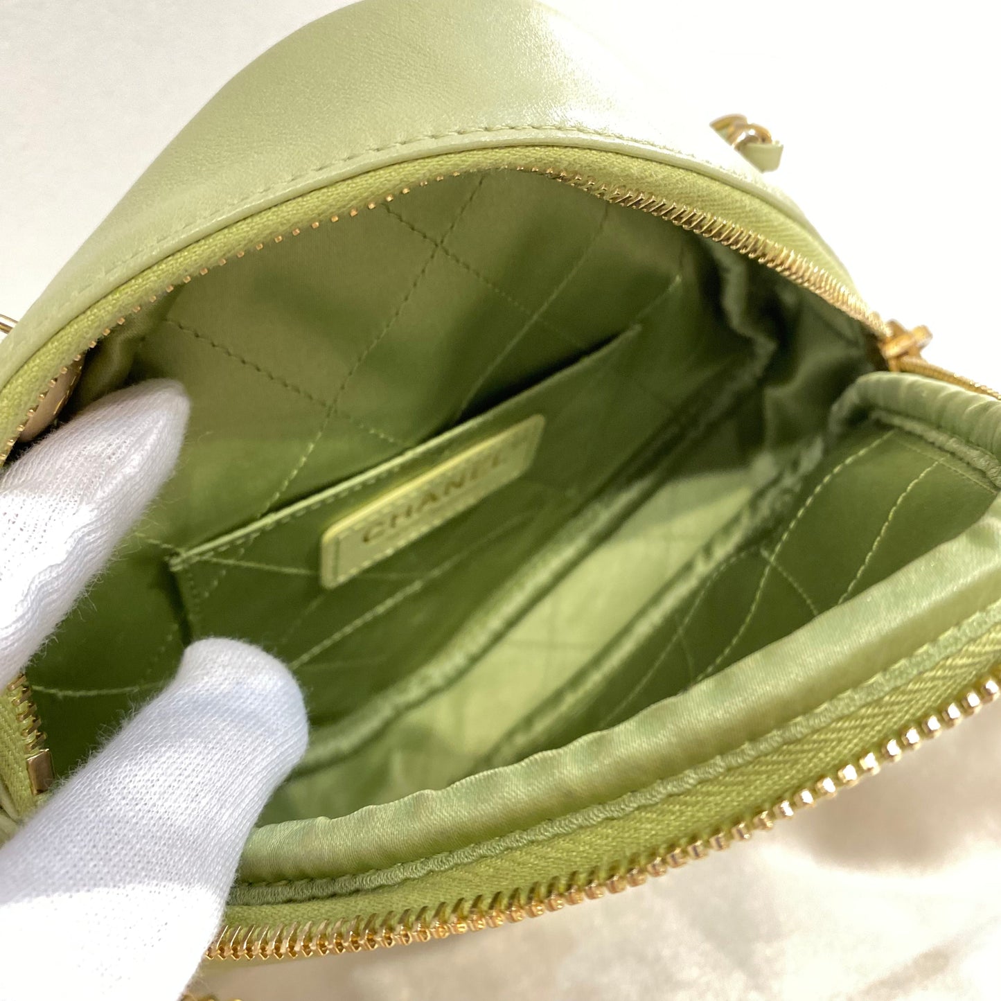 CHANEL RHOMBUS CHAIN SHOULDER BAG GREEN LAMB SKIN 90213930