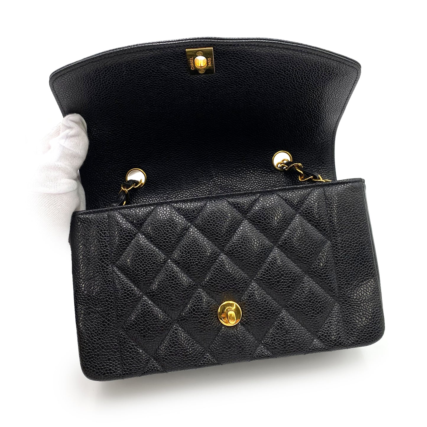 CHANEL VINTAGE DIANA SMALL CHAIN SHOULDER BAG BLACK CAVIAR SKIN 90181759