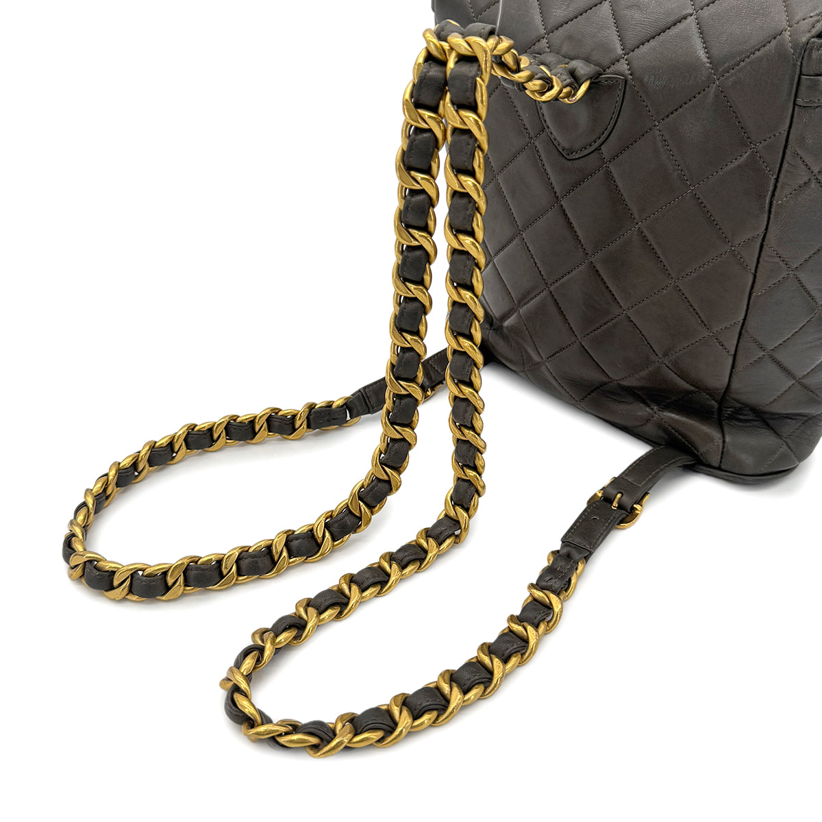 CHANEL VINTAGE DUMA CHAIN BACKPACK KHAKI LAMB SKIN 90186612