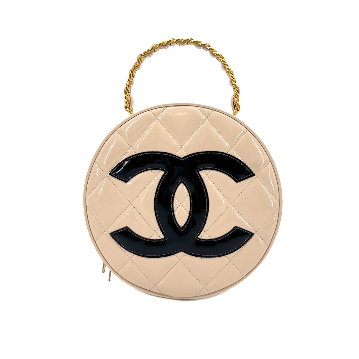 CHANEL VINTAGE ROUND VANITY HAND BAG BEIGE ENAMEL 90187902