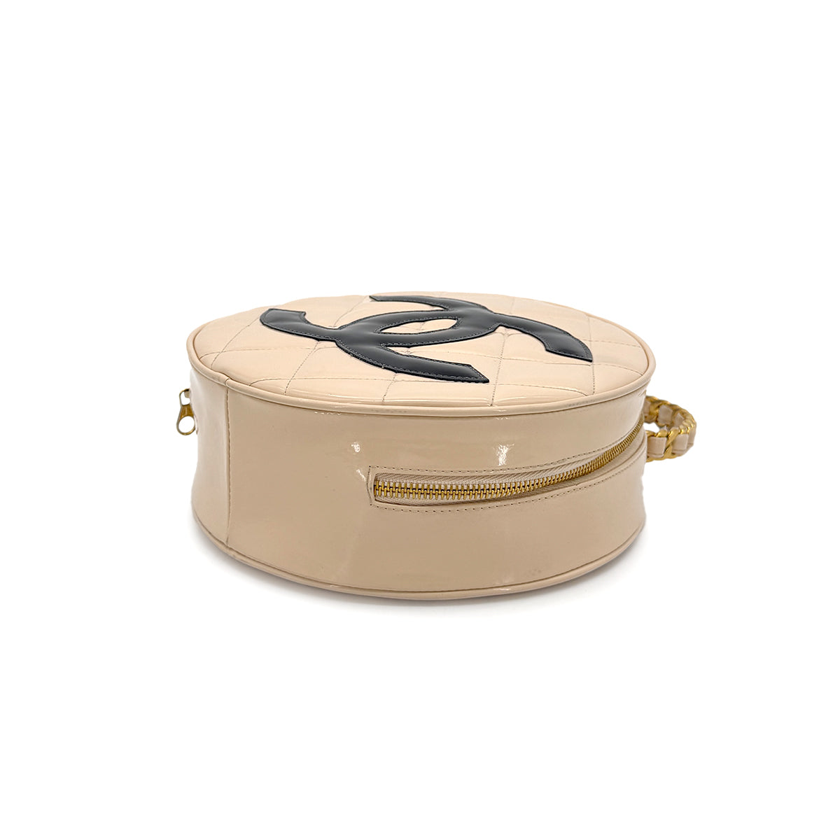 CHANEL VINTAGE ROUND VANITY HAND BAG BEIGE ENAMEL 90187902