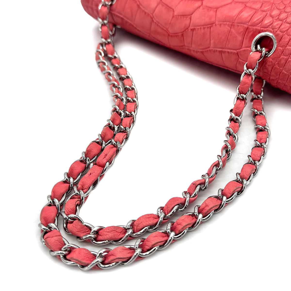 CHANEL VINTAGE DOUBLE FLAP CHAIN SHOULDER BAG PINK CROCODILE SHW 90191249