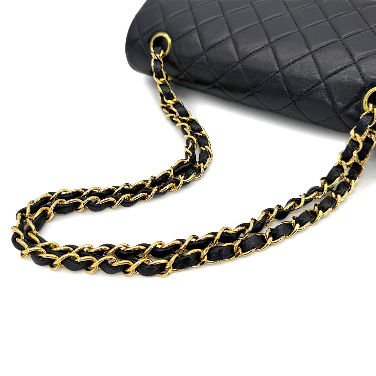 CHANEL VINTAGE CLASSIC FLAP MEDIUM CHAIN SHOULDER BAG BLACK LAMB SKIN 90196131