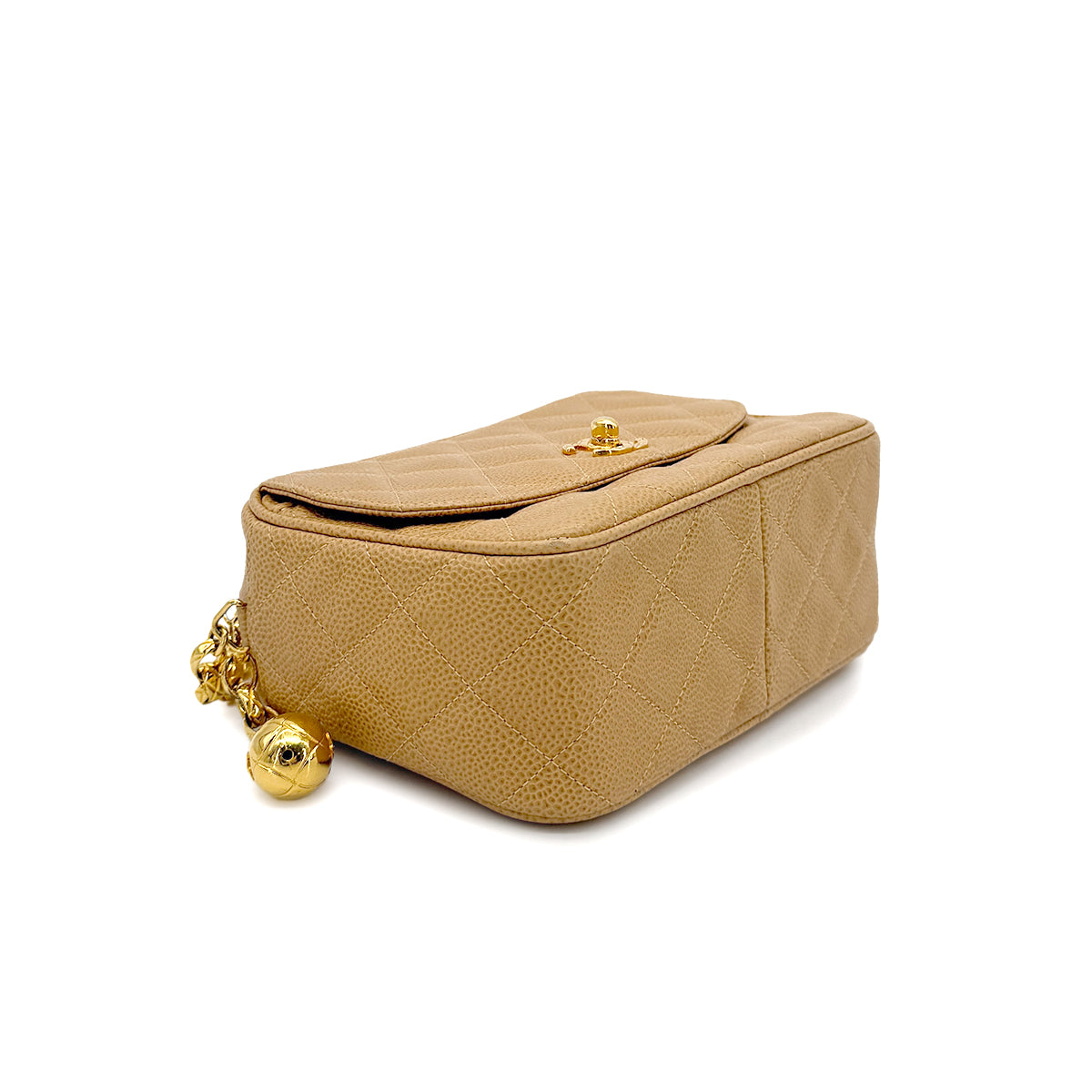 CHANEL VINTAGE BIJOU CHAIN SHOULDER BAG BEIGE CAVIAR SKIN 90198105